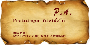Preininger Alvián névjegykártya